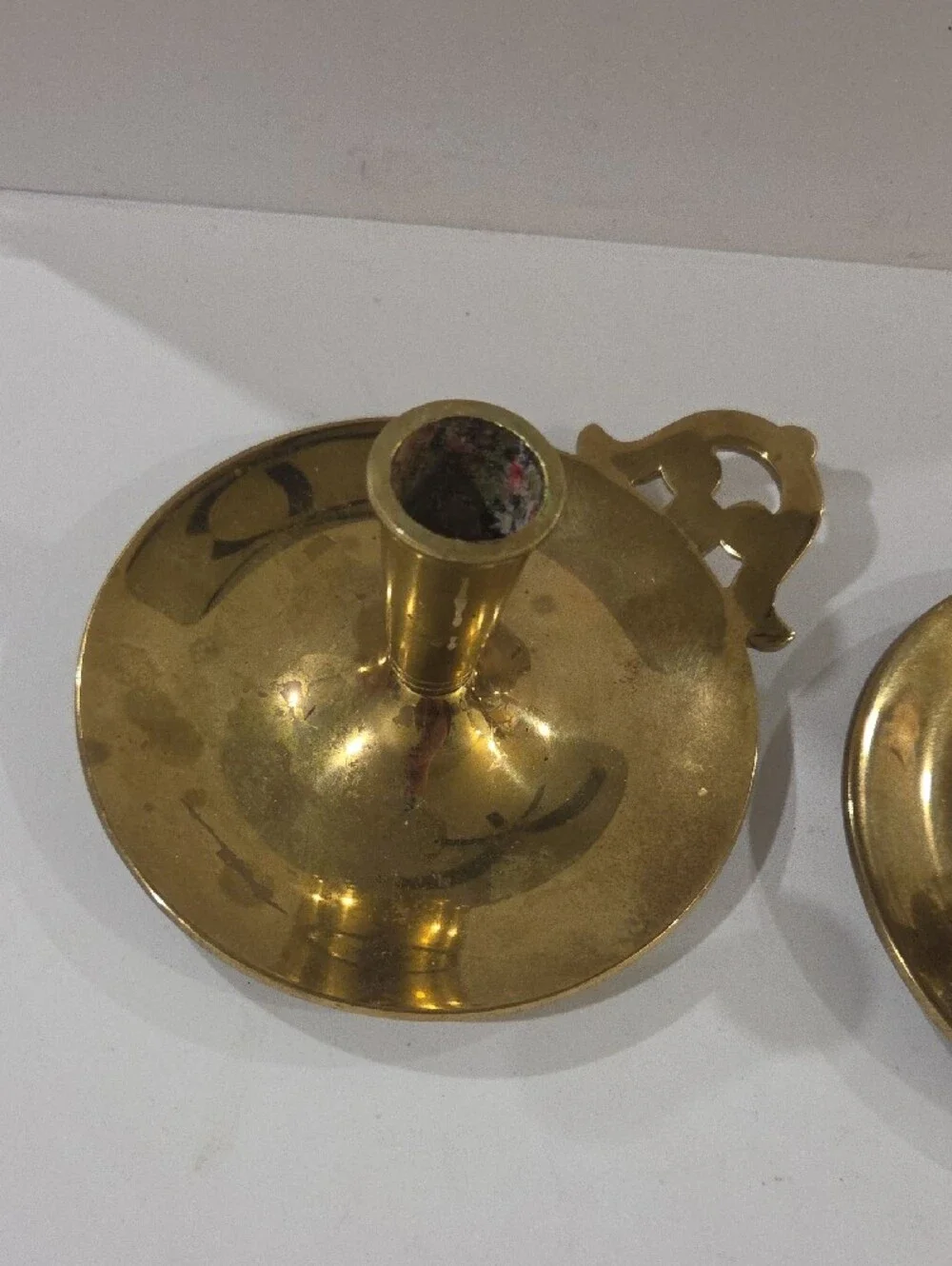 Solid Brass Bedside Chamberstick Candle Holders - Pair